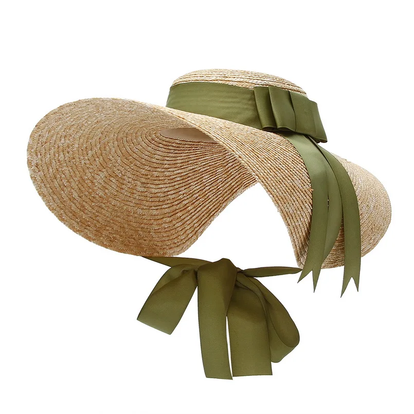 GEMVIE Fashion Straw Hat in Women Quality Large Wide Brim Woven Sun With Ribbon Bow Lady Elegant Beach Panama Hat|Женские пляжные