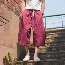 Слева ПЗУ мужские высококачественные брендовые летние Талия на резинке льняные шорты/мужские Ретро стиль Досуг Хлопок Лен Гарун шорты 4XL