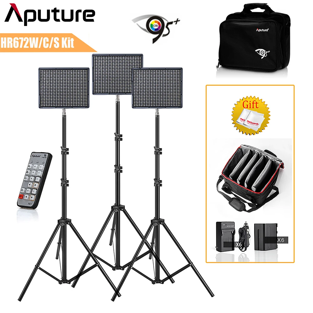 Aputure HR672W HR672C HR672S CRI 95+ светодиодная студийная световая панель набор батареек и зарядных устройств и сумка для переноски осветительной стойки