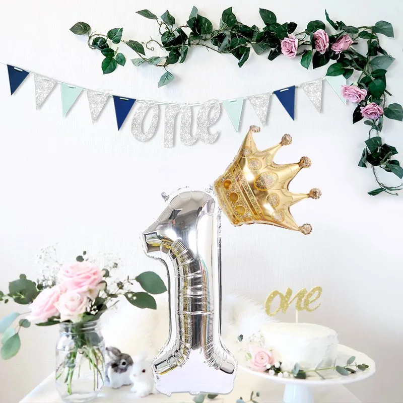 

2PCS Silver 32inch Number Foil Balloons Digit Air Ballon Kids Birthday Party Wild One Decorations Figure Decoracao Coroa Globos