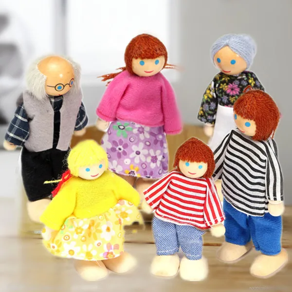 

Happy Dollhouse Family Dolls Small Wooden Toy Set Figures Dressed Characters Children Kids Playing Doll Gift Kids Pretend Toys