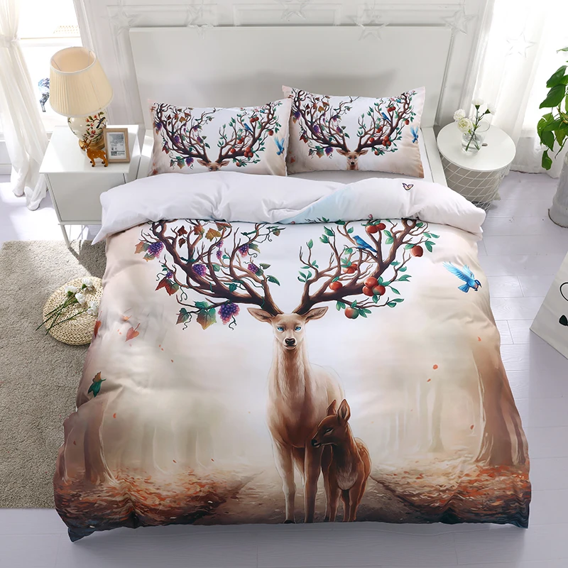 

Elk Bedding Set Queen Floral Moose Duvet Cover Animal Reindeer twin full king size Bedspreads Kids Deer Bedspread Bed Set 3pcs