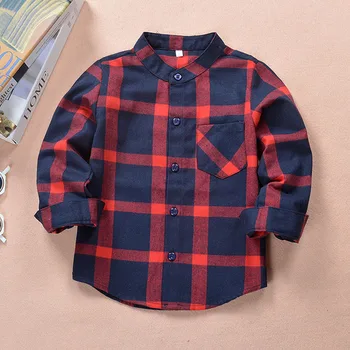 

New 2020 Autumn Children Boys Shirts Fashion Plaid Mandarin Collar Long Sleeves Shirts For 2-12 Years Old Kids Wear Clothes