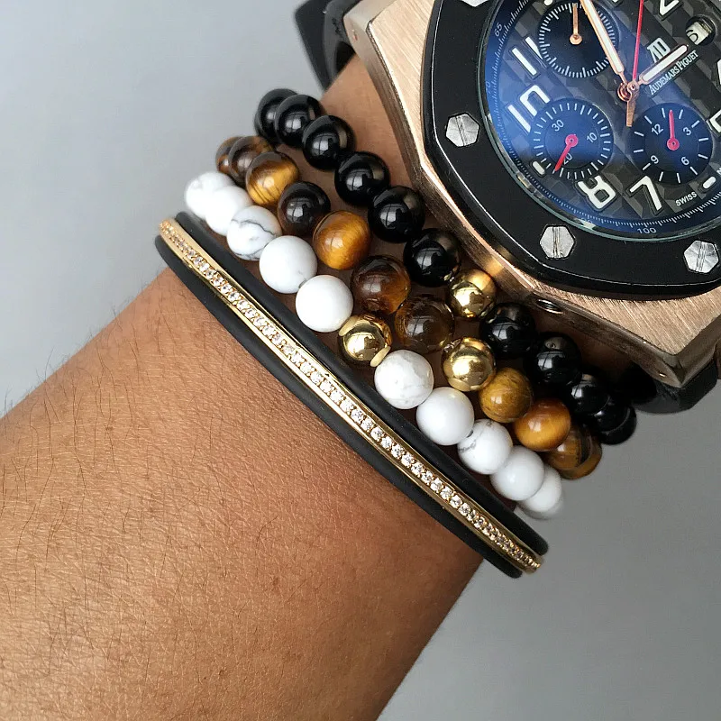 Mcllroy natural stone Bracelet Bangles men women Natural stone Tiger Eye black onyx natural stones bracelets valentines day gift