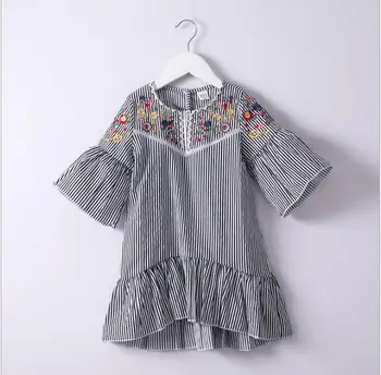 

2018 Summer Baby Girls Cotton Embroidery Striped Dress, Princess Kids Fashion Clothing 6 pieces/lot, Wholesale