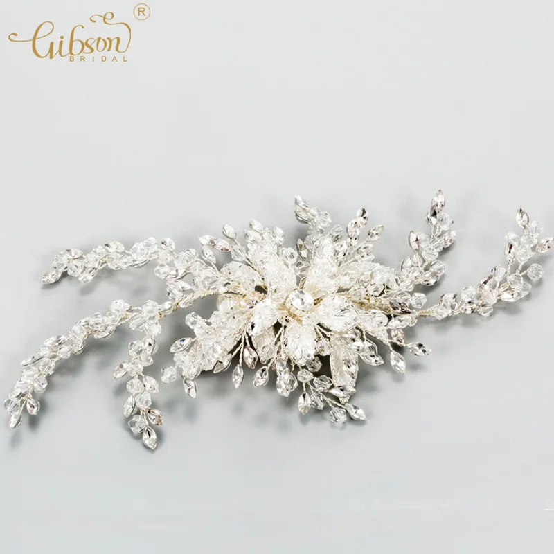 

Gibsonbridal Hand Wedding Accessory Women Headpiece Prom Crystal and Marquise Wedding Hair Clip Bridal Hair Jewelry Decoration