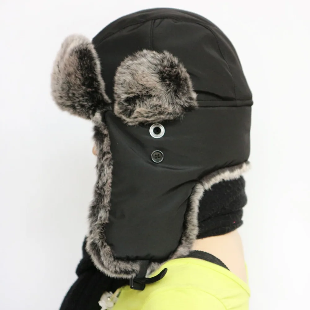 Boolawdee русской зимы Куртка-бомбер шапка унисекс для взрослых мужчин женский хлопок плюс из искусственного меха с ушами 57 59 61 63 см черный m203
