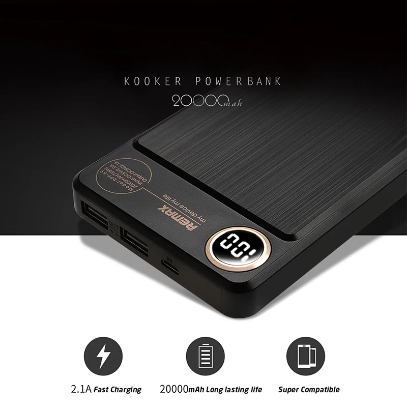 Remax 20000mAh LCD Внешний аккумулятор Двойной USB портативный зарядный внешний для Xiaomi mi