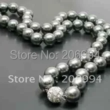 Мода ювелирных изделий 34 '' мелкой AAA 12 мм серый южных морей оболочки жемчужное ожерелье