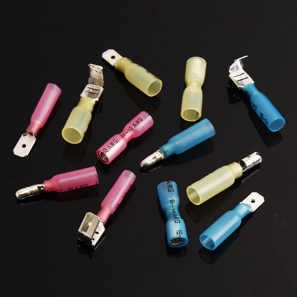100pcs Spade Male Female Bullet Piggy Heat Shrink Crimp Terminal Connectors Box Thermal Insulation Crimping |