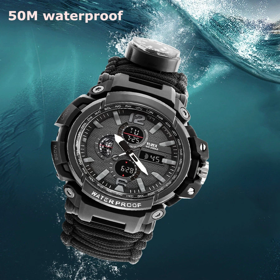Sobrevivência ao ar Multi-funcional à Prova Relógio para Homens Engrenagem de Emergência Livre Relógio Água 50 m Paracord Pulseira Mulher Acampamento Caminhadas Edc D50 18 High Quality Esporte e Lazer