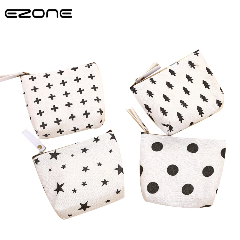 

EZONE 1PC Korean Cute Female Student College Wind Purse Canvas Coin Bag Zipper Women Bag Black And White Bags School Supplies