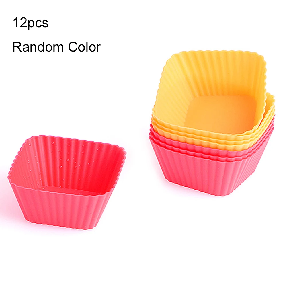 

12pcs Silicone Brownie Reusable Square Flexible Color Heat Resistant Muffin Ice Cream Non-stick Cake Mould Cupcake