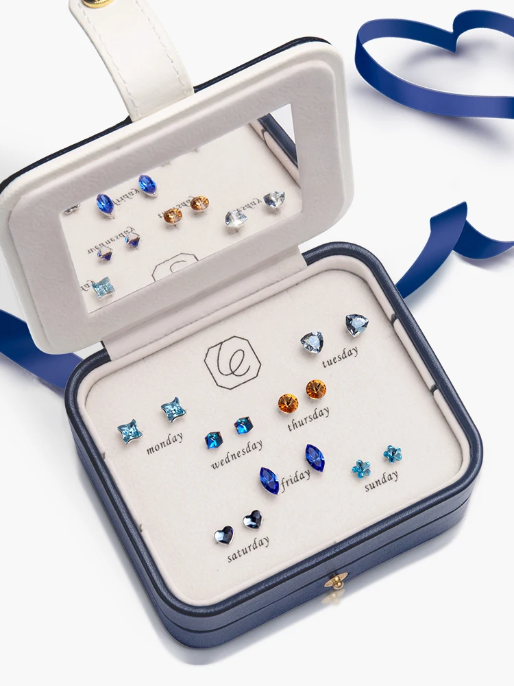 

One Week Earrings Female Korean Simple Temperament Stud Earrings 925 Sterling Silver Earrings Set don't need Pick on Sleep Gift