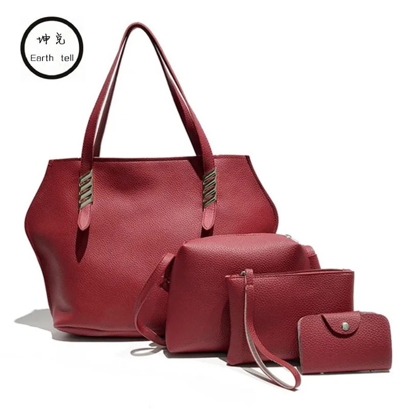 

Vintage 4 sets women handbag shoulder leisure bag men travel Square cross-section casual handbags valiz Messenger Bags suitcase