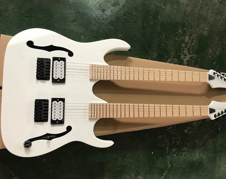 

New arrival! Factory Custom 6+6 Strings white body Double Neck Electric Guitar with Black hardwares,24 Frets,offer customized