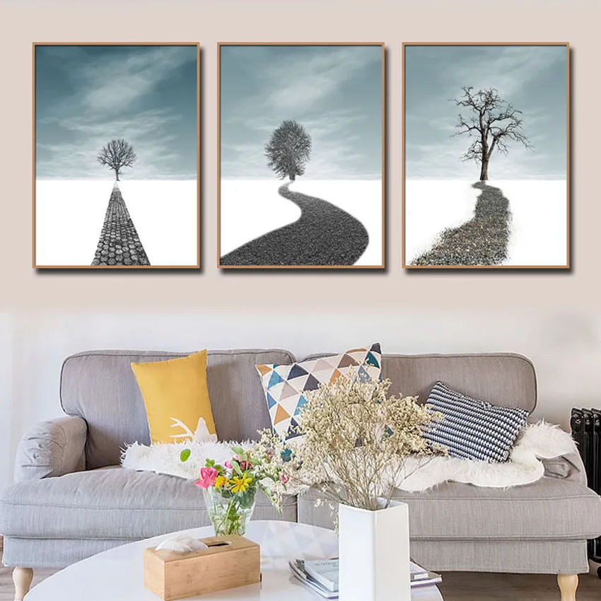 Modular Nordic HD Print Artwork Abstract Trees Poster 3 Pieces Home Decor Modern Canvas painting picture for living room FA668 | Дом и сад