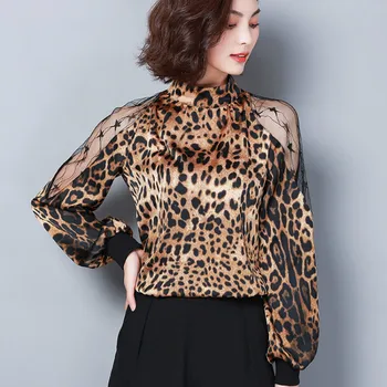 

2019 Spring Plus Size Loose Long Sleeve Leopard Chiffon Blouses Women Work Lady's Long Sleeve Leopard Blouses Lady Leopard Tops