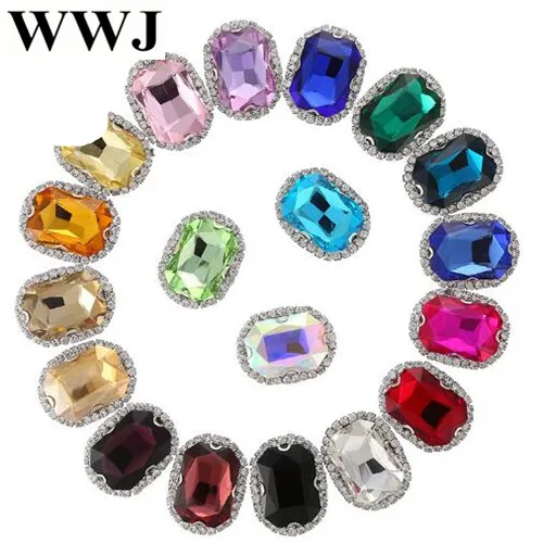 

20Pcs 10x14mm,13x18mm,18x25mm Rectangle octagonal shape flatback sew on rhinestones,Super flash Crystal buckle loose rhinestones