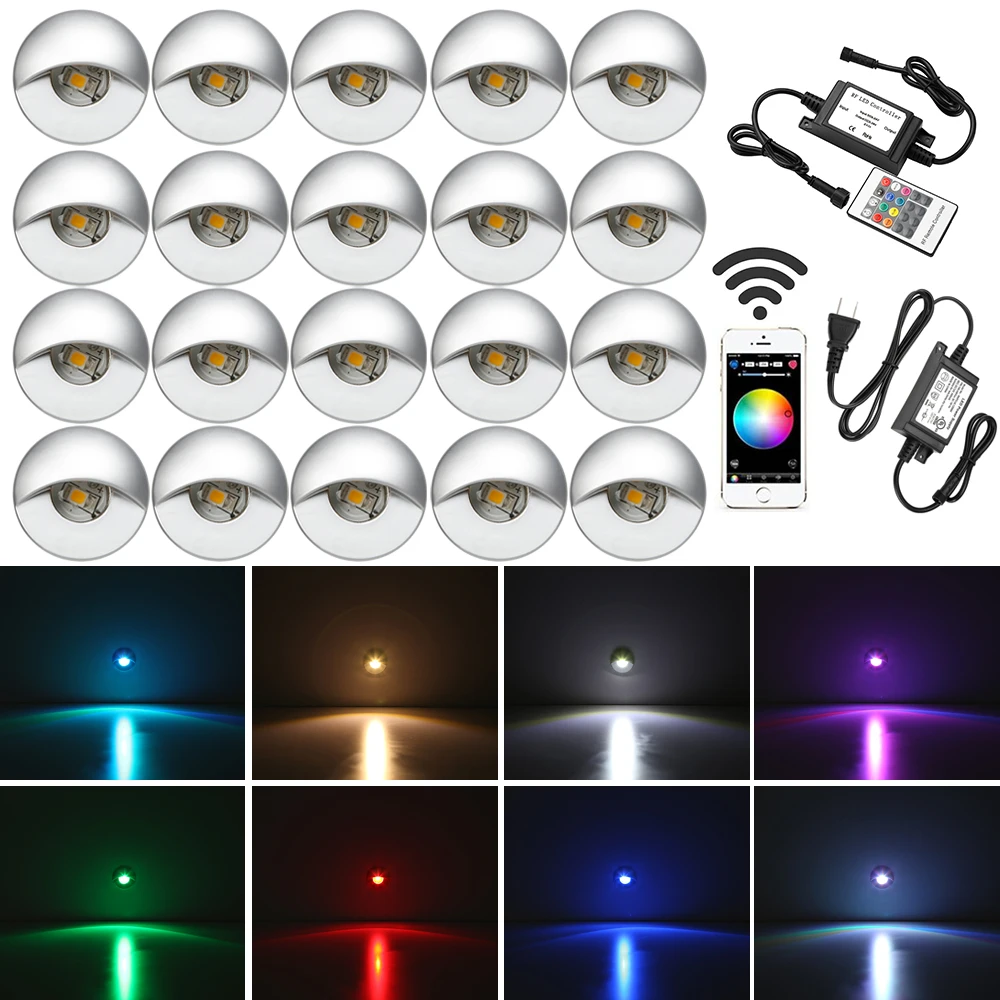 

20X WIFI App Control Smart Home 26mm Half Moon 12V RGB Corridor Yard Patio LED Deck Stair Step Lights for Alexa Googlehome IFTTT
