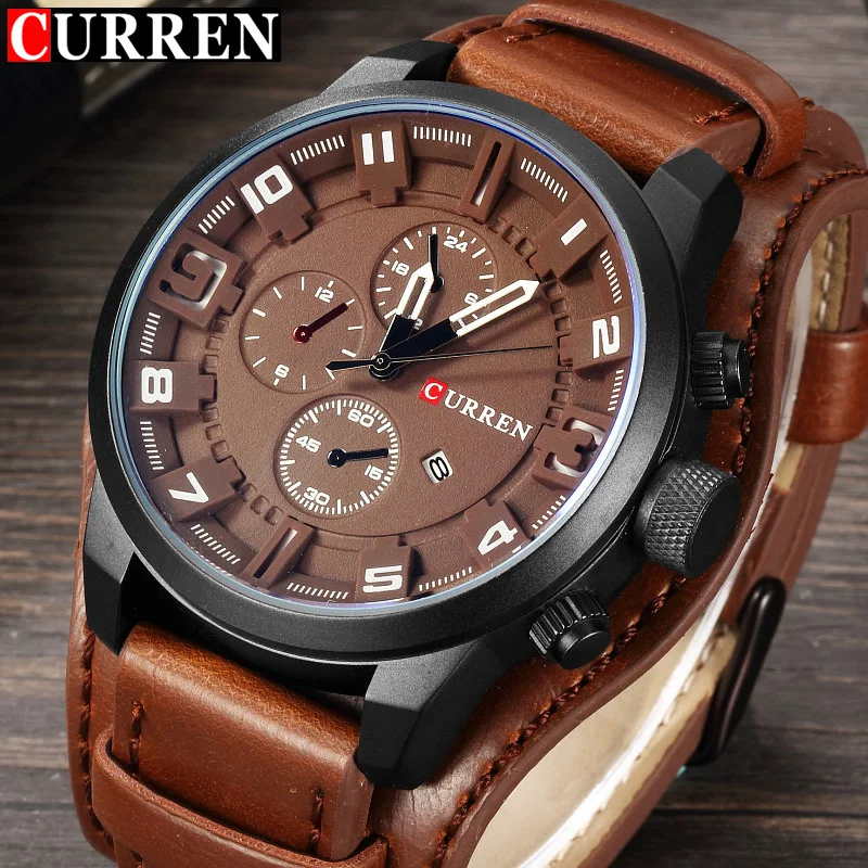 CURREN Top Brand New Mens Fashion Army Military Quartz Mens Watches 3Bar  Luxury Leather Men Watch Casual Sport Male Clock