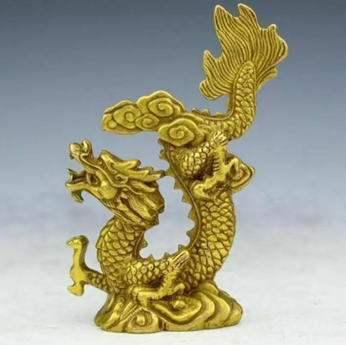 

Exquisite Old Brass Hand Made Fengshui Lucky Auspicious Clouds Dragon Statue