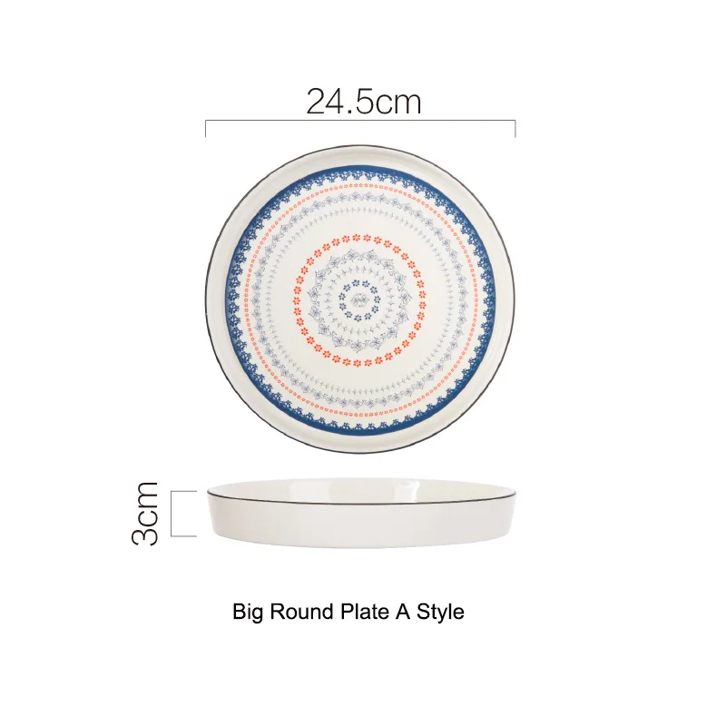 EECAMAIL Bohemian Ethnic Style Creative New Bone China Dish Breakfast Plate Fish Plate Fruit Dishware Round Dish Home