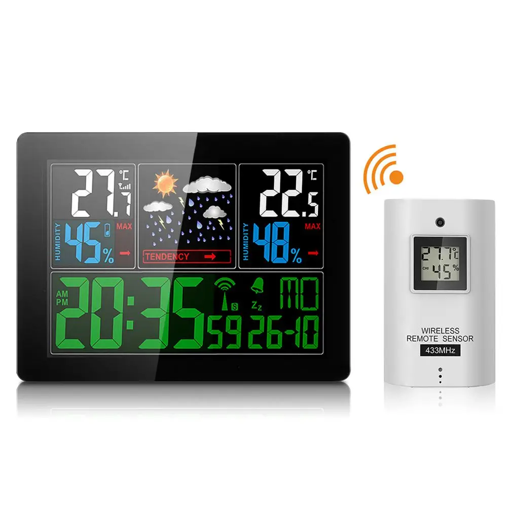 

FUNN-COLOR Wireless Weather Station With Forecast Temperature Humidity EU Plug Alarm and Snooze Thermometer Hygrometer Clock