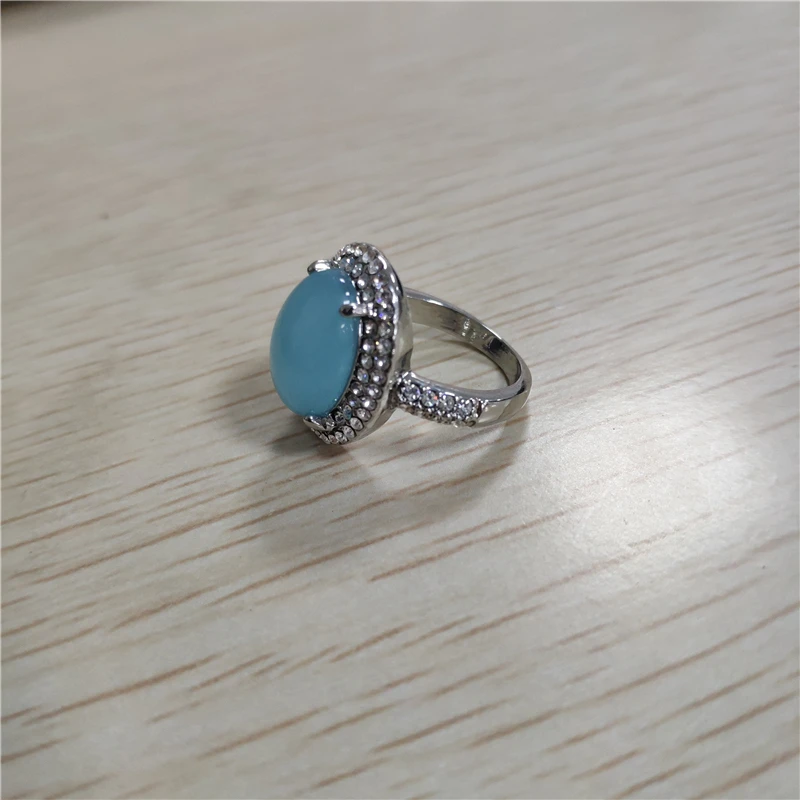 Роскошный большой синий овальный лунный камень кольцо для Для женщин Девушка Мода Кристалл Серебряный Цвет ювелирные изделия, обручальное кольцо Anillos Mujer L4T030