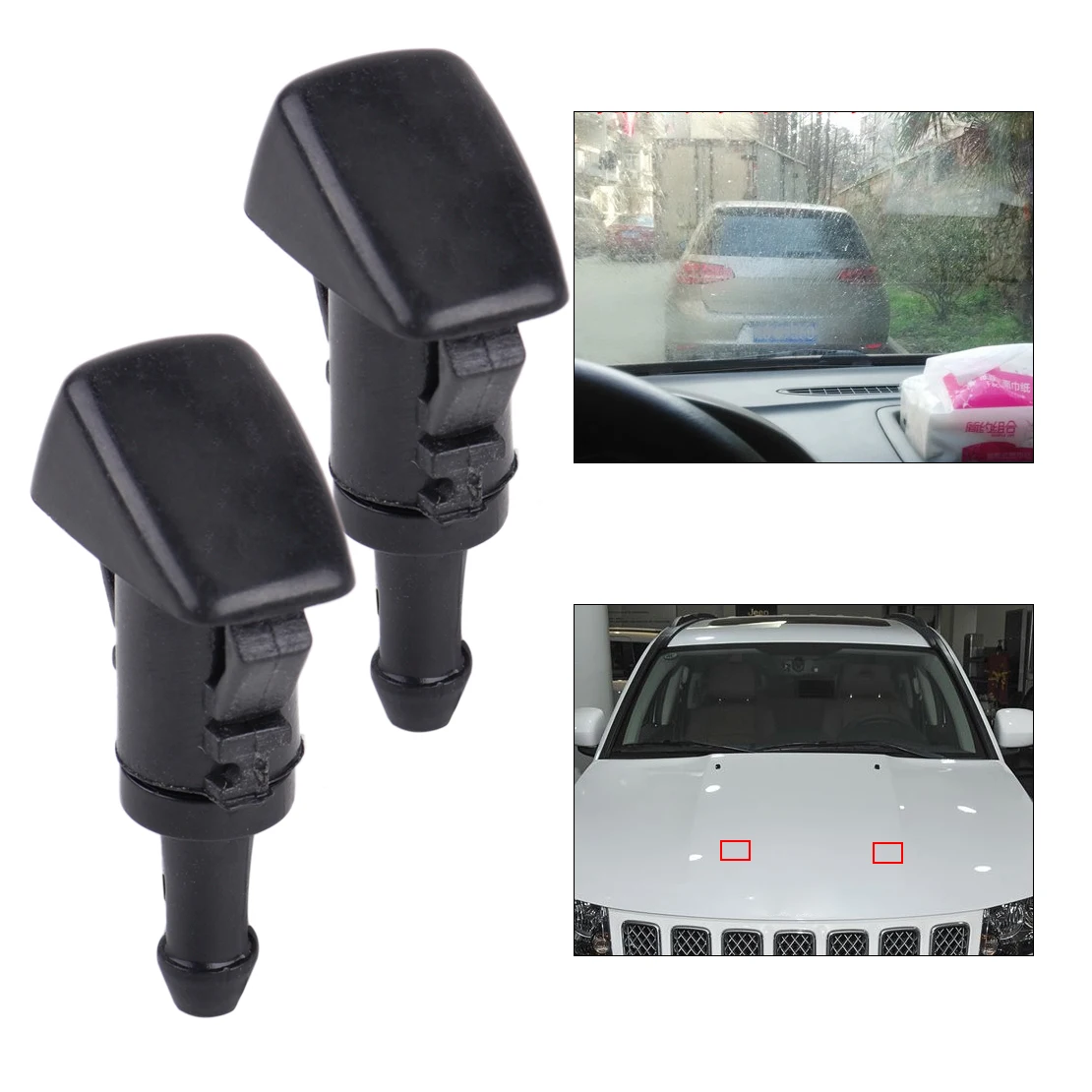 

DWCX 2Pcs 1 Hole Car Windshield Washer Wiper Water Spray Nozzle 47186 fit for Chrysler 300 Dodge Avenger Jeep Compass Ram 1500