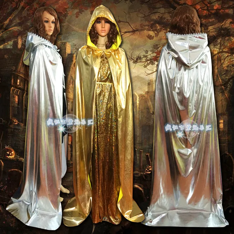 

Unisex Creative Halloween Party Costume Gold Silver Prince Princess Cloak Magician Cosplay Adult Masquerade Hooded Cape