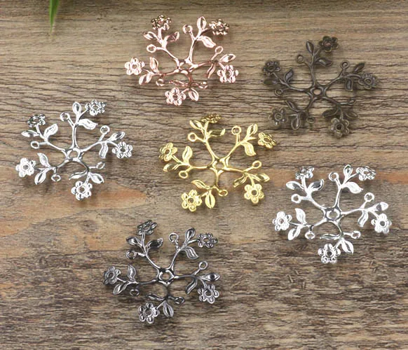 39mm Vintage Filigree Flower Metal Wraps Links European Charms Bu Yao Hair Clasp Accessories DIY Findings Multi-Color Plated | Украшения и
