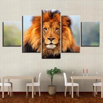 

HD canvas painting 5 pieces animal lion picture frame wall art poster home modern living room decoration