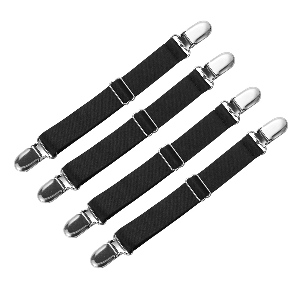 

4Pcs/Set Non-slip Hook Fixed Clip Tablecloths Adjustable Elastic Band Grippers Metal Clasp Corner Holder Bed Sheet Fasteners