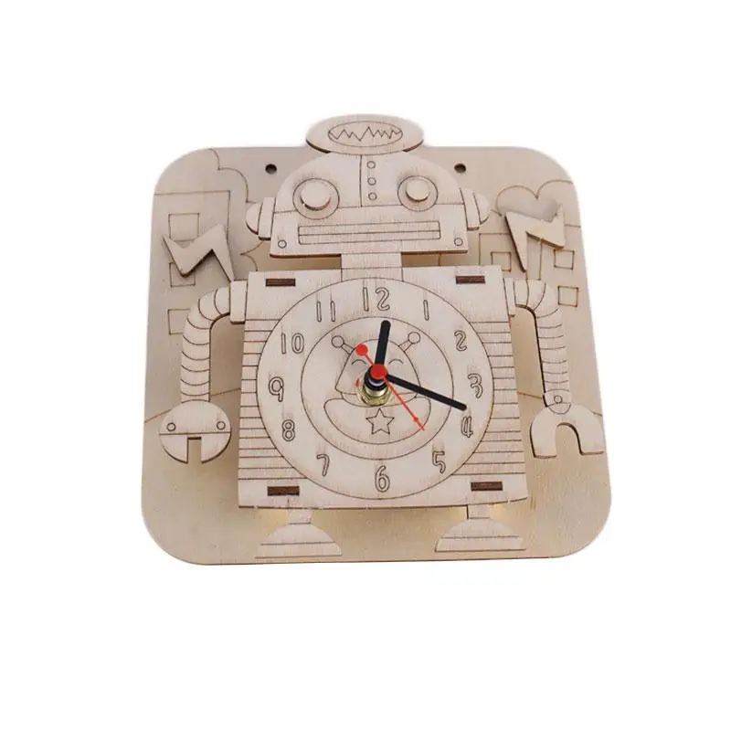 

Hand Made DIY Wooden Assembly Robot Clock Intellectual Toy For Children
