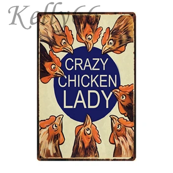 

[ Kelly66 ] Crazy Chicken Lady Tin Sign Home Decor Dad Gift Wall Art Painting 20*30 CM Size y-1043