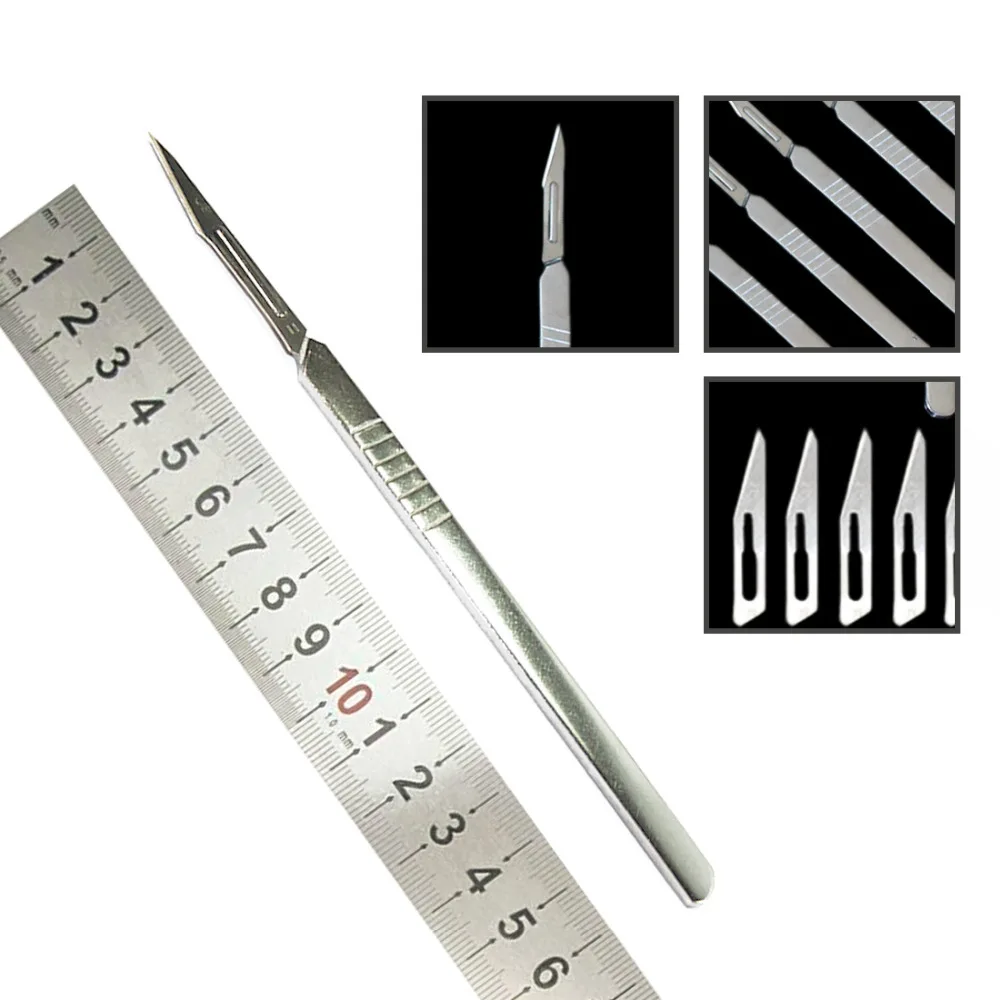 1 Set 10 pc 23 Carbon Steel Surgical Scalpel Blades + 1pc 4 Handle