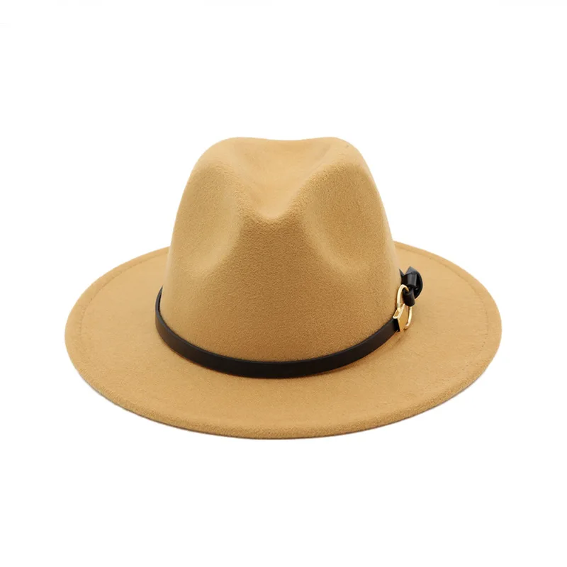 Европейская широкополая ковбойская фетровая шляпа Панама фетровый, Джазовый Fedora шляпы с кожаной пряжкой простая лента шерстяная вводная шляпа для женщин