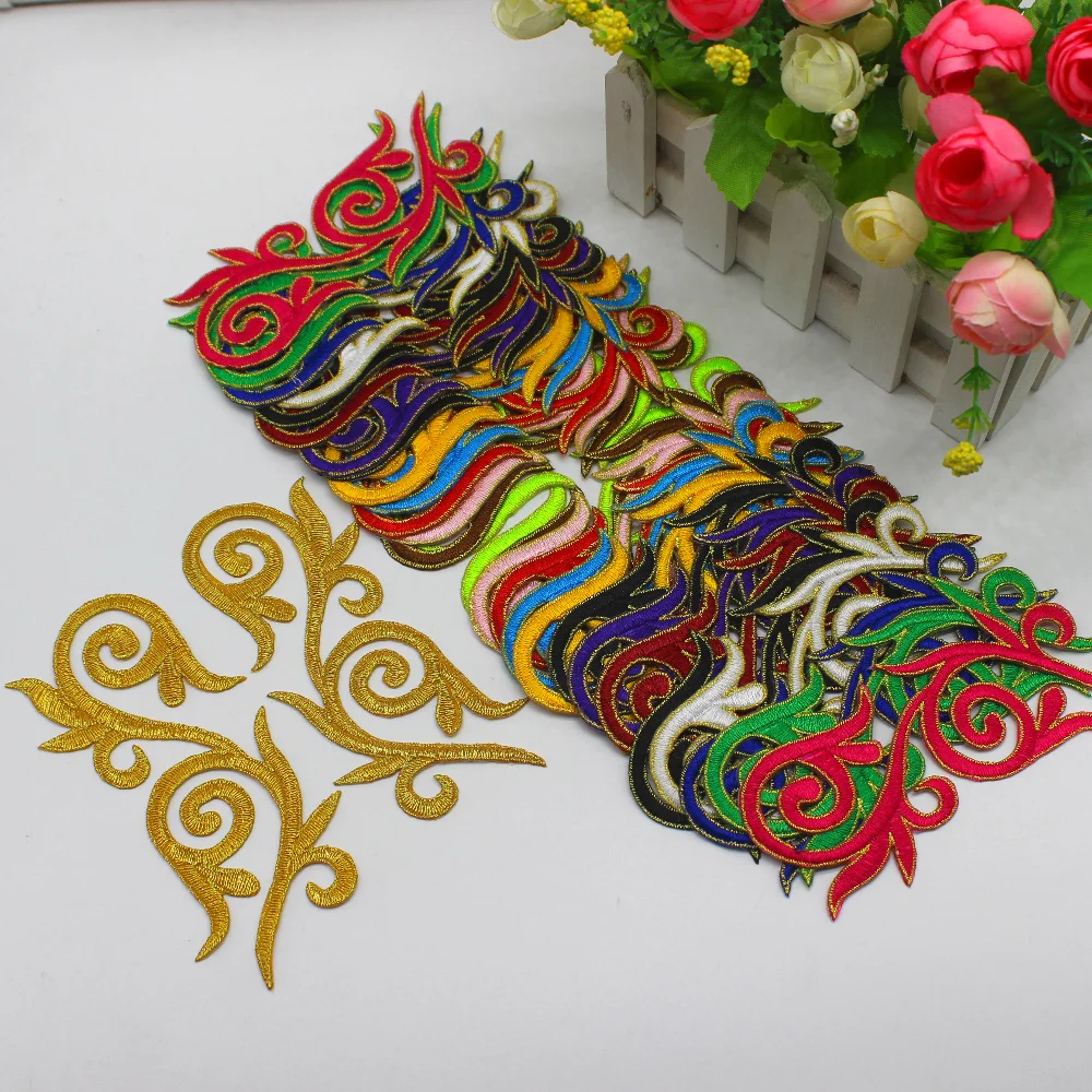 

YACKALASI 5 Pairs/Lot Mirror Pair Gold Flower Appliqued Iron on Lace Cosplay Costums Embroidered Patches 13.5cm*4.5cm Diy