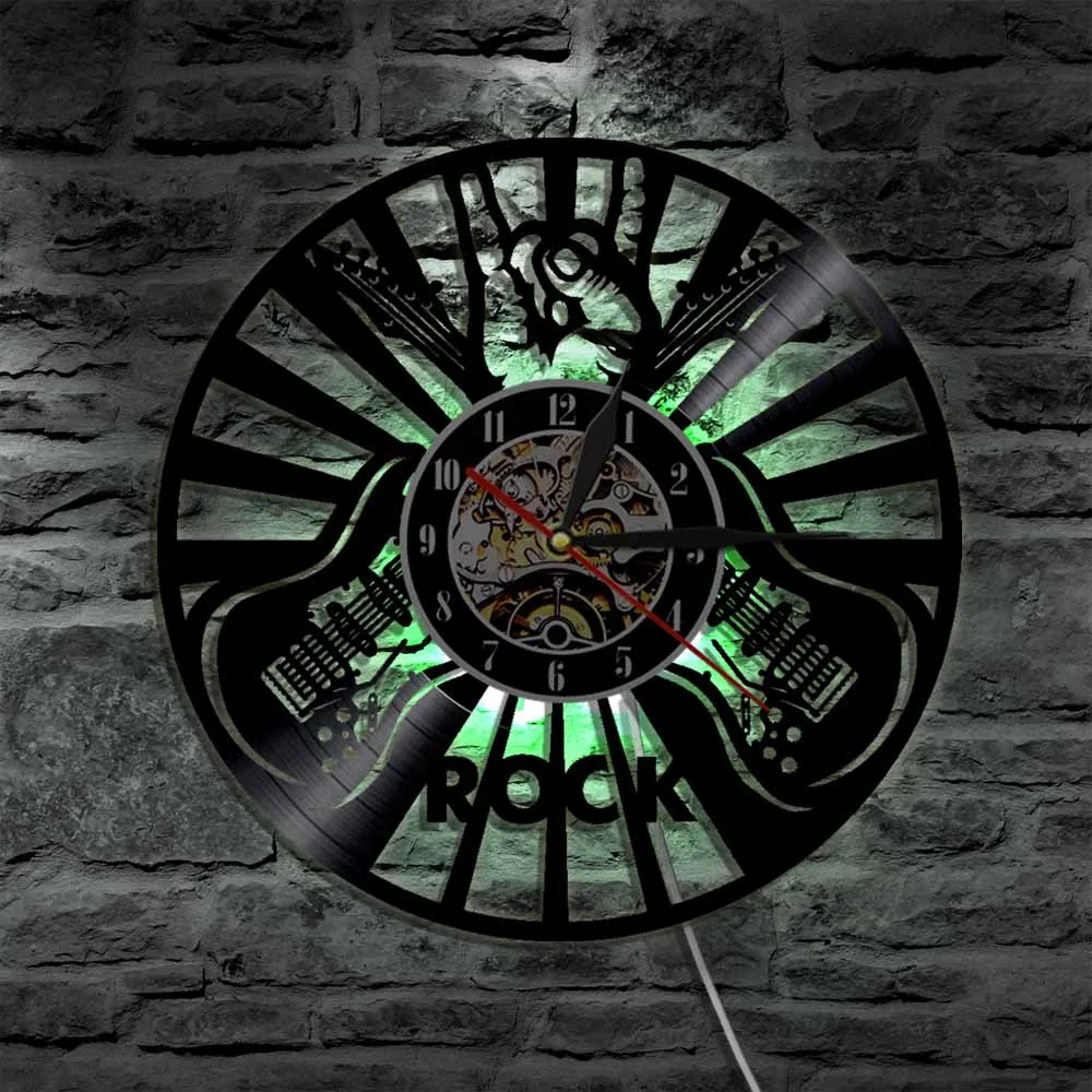 Online Musik Rock Bermain Jam Dinding Modern Desain Vinyl Record Jam Dinding Bisu Kreatif LED Backlight Menonton Quartz Mekanisme Home Decor