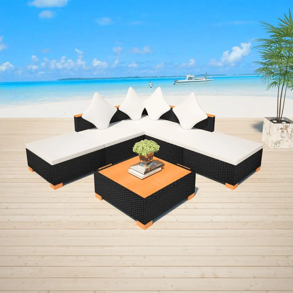 vidaXL 15 Piece Garden Sofa Set Poly Rattan WPC Blackin Garden Sets