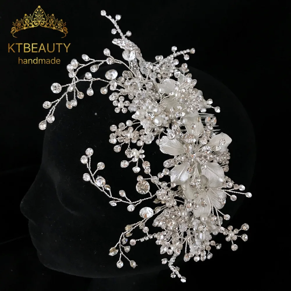 

Rhinestone Silver Custom Made Comb Tiara Handmad Fashion Hairband Royal Bridal Wedding Dressing Crown Accessory Women Jewelry
