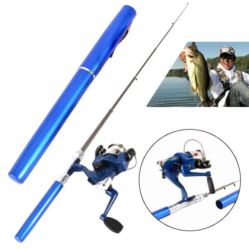 في الهواء الطلق البسيطة التخييم السفر Baitcasting تلسكوبي القلم الجيب الشكل الصيد رود + بكرة + خيط صنارة الصيد