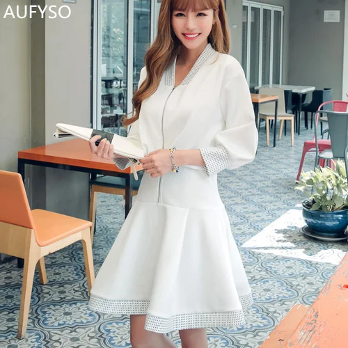 Office Dress Women 2017 Korean Style Elegant Brief Patchwork V Neck