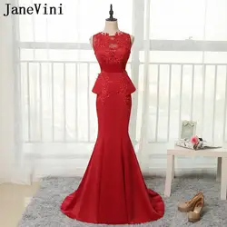 JaneVini Красный длинное платье Элегантный Русалка Мать невесты платья с баской арабский халат Кружева развертки поезд Свадебная вечеринка