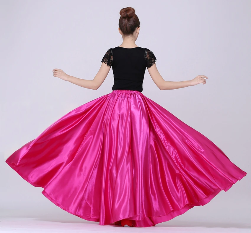Взрослая женщина танцор Производительность Танец живота юбка сплошной цвет блестящие большие качели цыганское женское платье для испанского фламенко