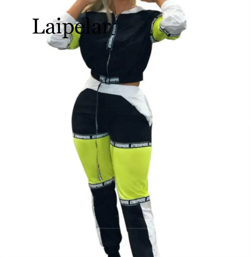 Laipelar 2019 New fashion sporty women tracksuit hooded short jackets letter splicing long pants suits two piece set outfit