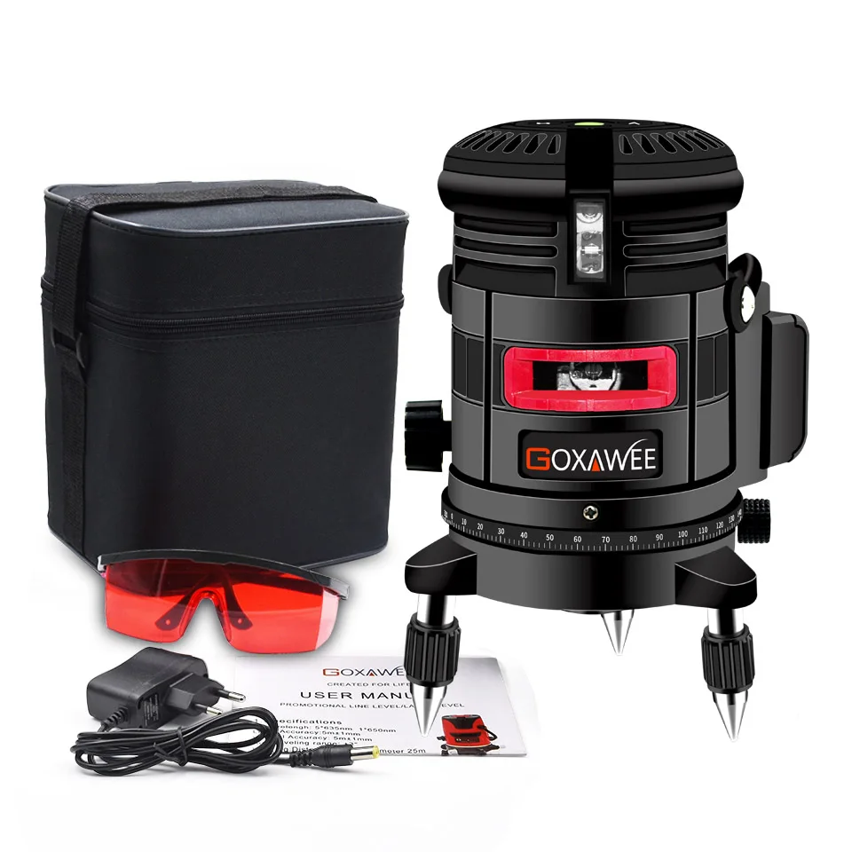 

GOXAWEE 5 Lines 6 Points Laser Level 360 Automatic Self Leveling Vertical And Horizontal Rotary Cross Laser Line Measuring Tool