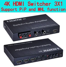 The best 4K HDMI Switcher 3X1 3 in 1 out with Audio Amplifier Support 3d PiP and MHL function,Compatible with all hd equipment