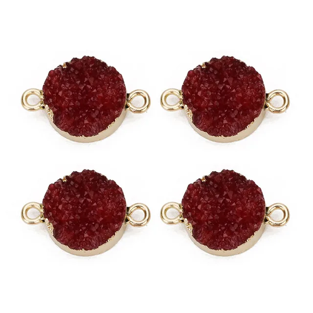 LOULEUR 5pcs/lot Colorful 13.5mm Faux Druzy Resin Charms Pendant Round Connectors For Women DIY Earrings Jewelry Making Findings wine red